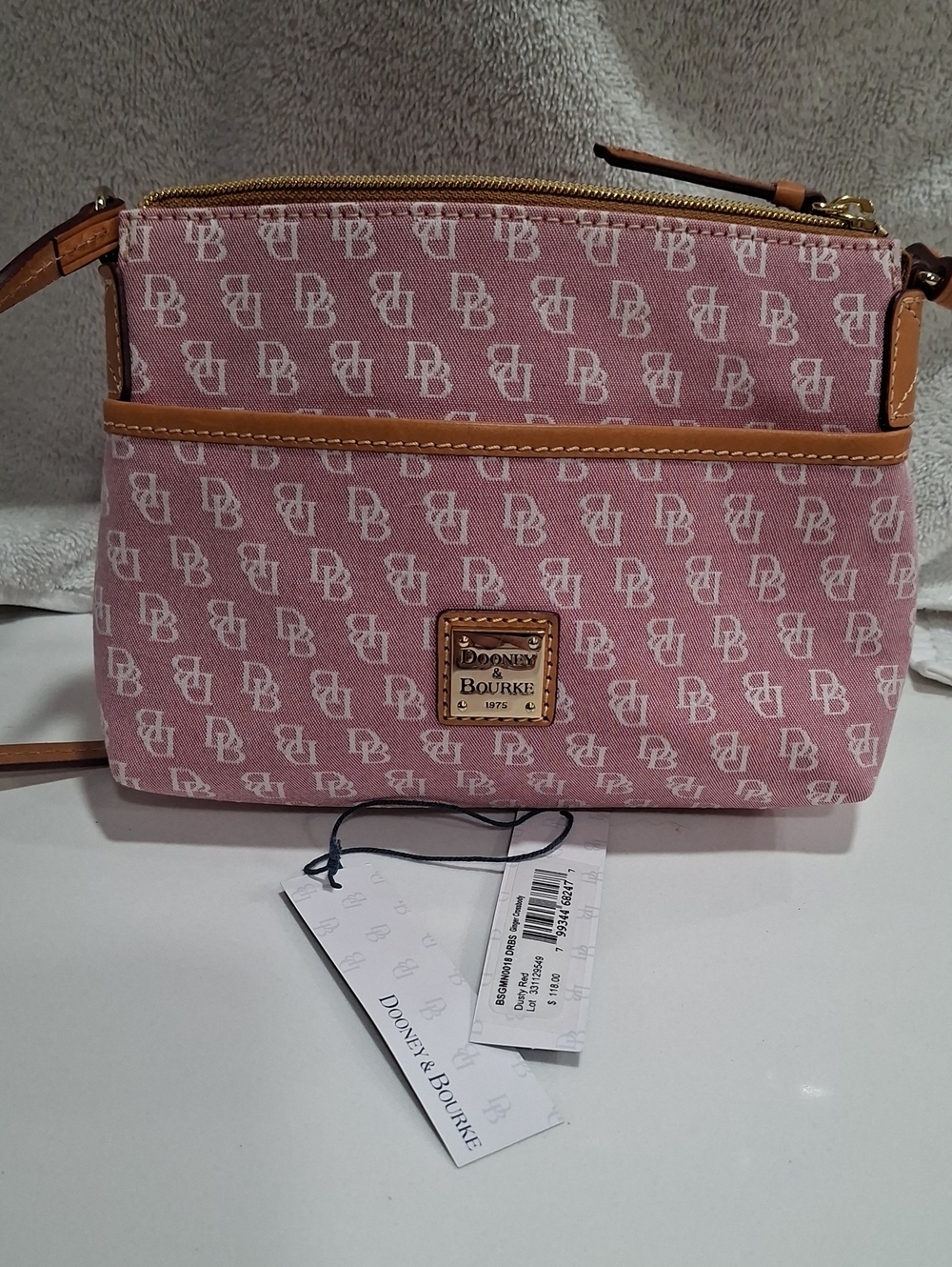 Dooney & Bourke Pink & White DB Logo Crossbody Bag